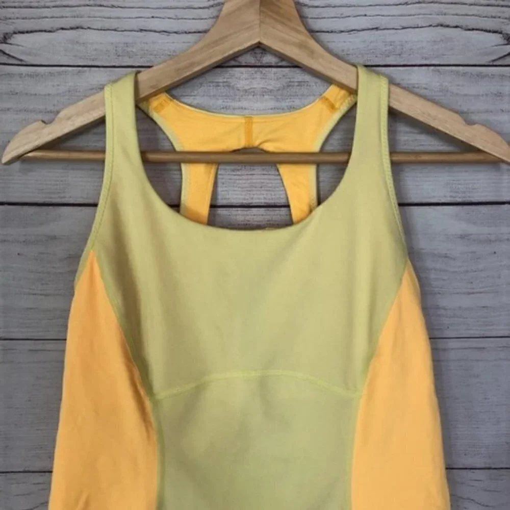 Lululemon Run: Pace Tank‎ in Mellow Neon Yellow Stripe Open Back